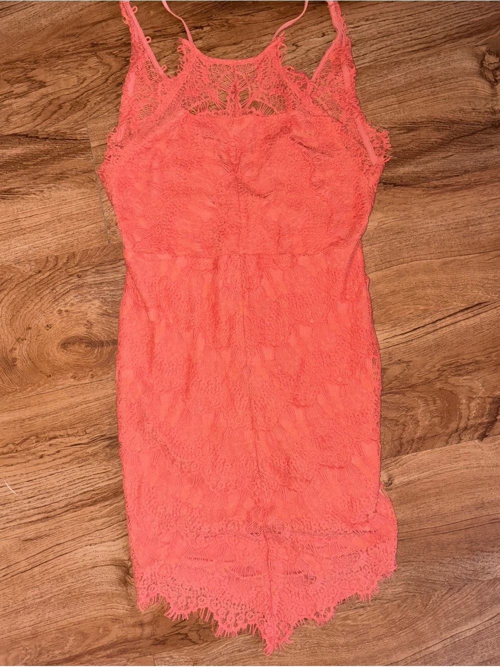 Free People | Size Small | Coral Lace Mini Dress with Open Back - Picture 3 of 7